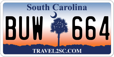SC license plate BUW664