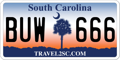 SC license plate BUW666