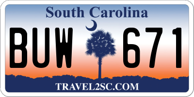 SC license plate BUW671