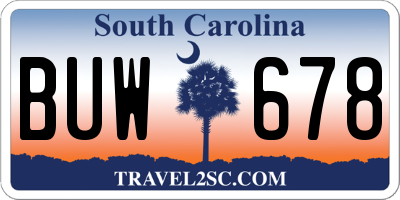 SC license plate BUW678