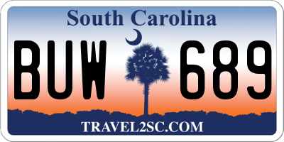 SC license plate BUW689