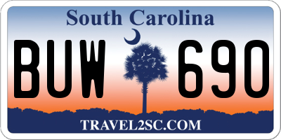 SC license plate BUW690