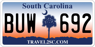 SC license plate BUW692