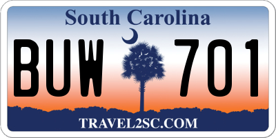 SC license plate BUW701