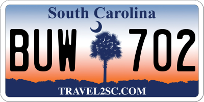 SC license plate BUW702