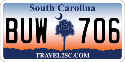 SC license plate BUW706