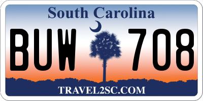 SC license plate BUW708