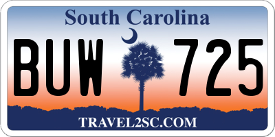 SC license plate BUW725