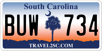 SC license plate BUW734