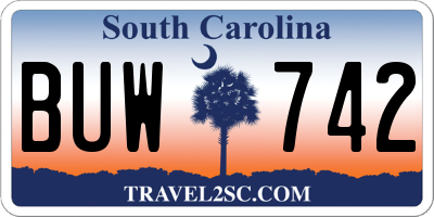 SC license plate BUW742