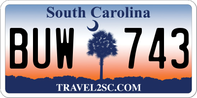 SC license plate BUW743