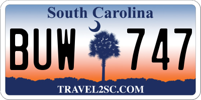SC license plate BUW747
