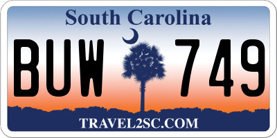 SC license plate BUW749
