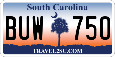 SC license plate BUW750