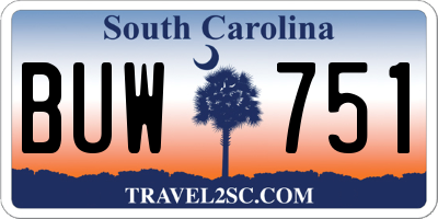 SC license plate BUW751