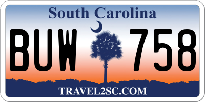 SC license plate BUW758