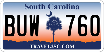 SC license plate BUW760
