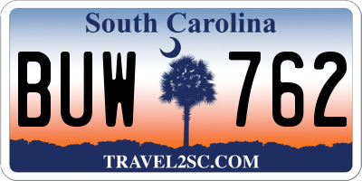 SC license plate BUW762