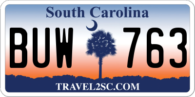 SC license plate BUW763