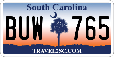 SC license plate BUW765
