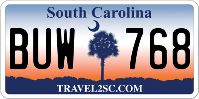 SC license plate BUW768