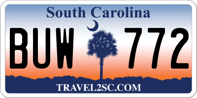 SC license plate BUW772
