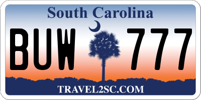 SC license plate BUW777