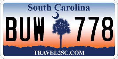 SC license plate BUW778