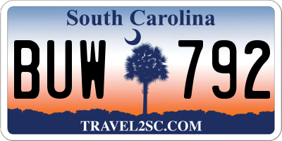 SC license plate BUW792