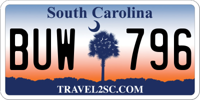 SC license plate BUW796