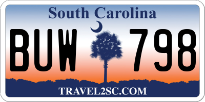SC license plate BUW798