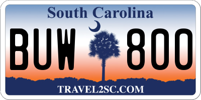 SC license plate BUW800