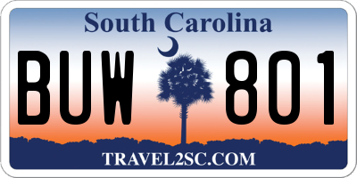 SC license plate BUW801