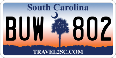 SC license plate BUW802