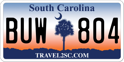 SC license plate BUW804