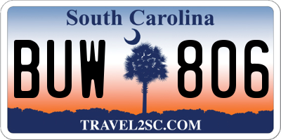 SC license plate BUW806