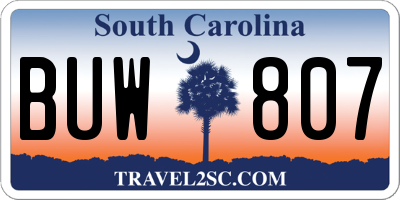 SC license plate BUW807
