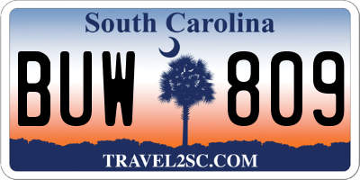 SC license plate BUW809