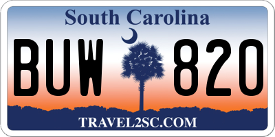 SC license plate BUW820