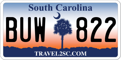 SC license plate BUW822