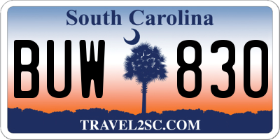 SC license plate BUW830
