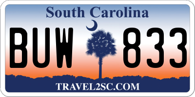 SC license plate BUW833