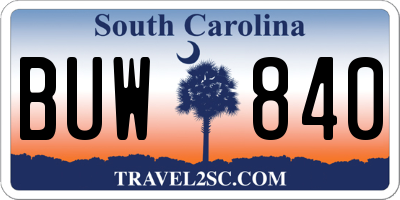 SC license plate BUW840