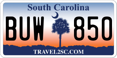 SC license plate BUW850