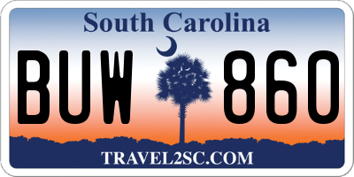 SC license plate BUW860