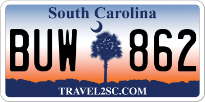 SC license plate BUW862