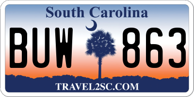 SC license plate BUW863