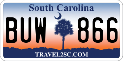 SC license plate BUW866