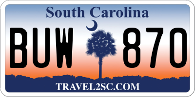 SC license plate BUW870