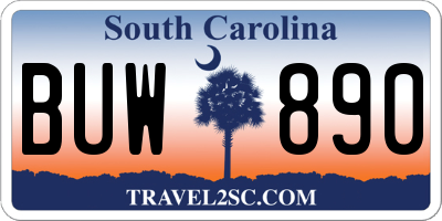 SC license plate BUW890